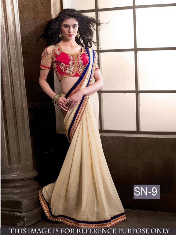mahaveer cream embroidered wedding saree