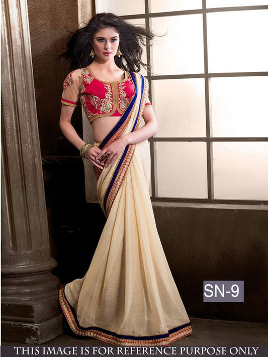 mahaveer cream embroidered wedding saree