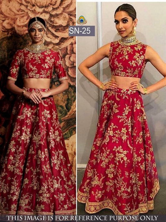 mahaveer designer bollywood style red embroidered wedding lehenga
