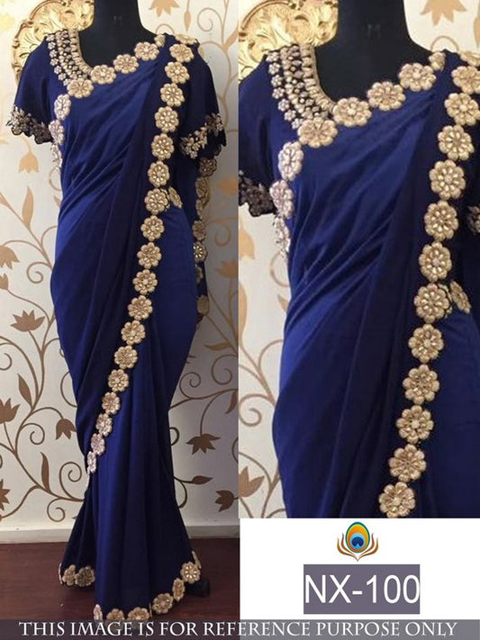 Mahaveer Designer embroidered blue saree