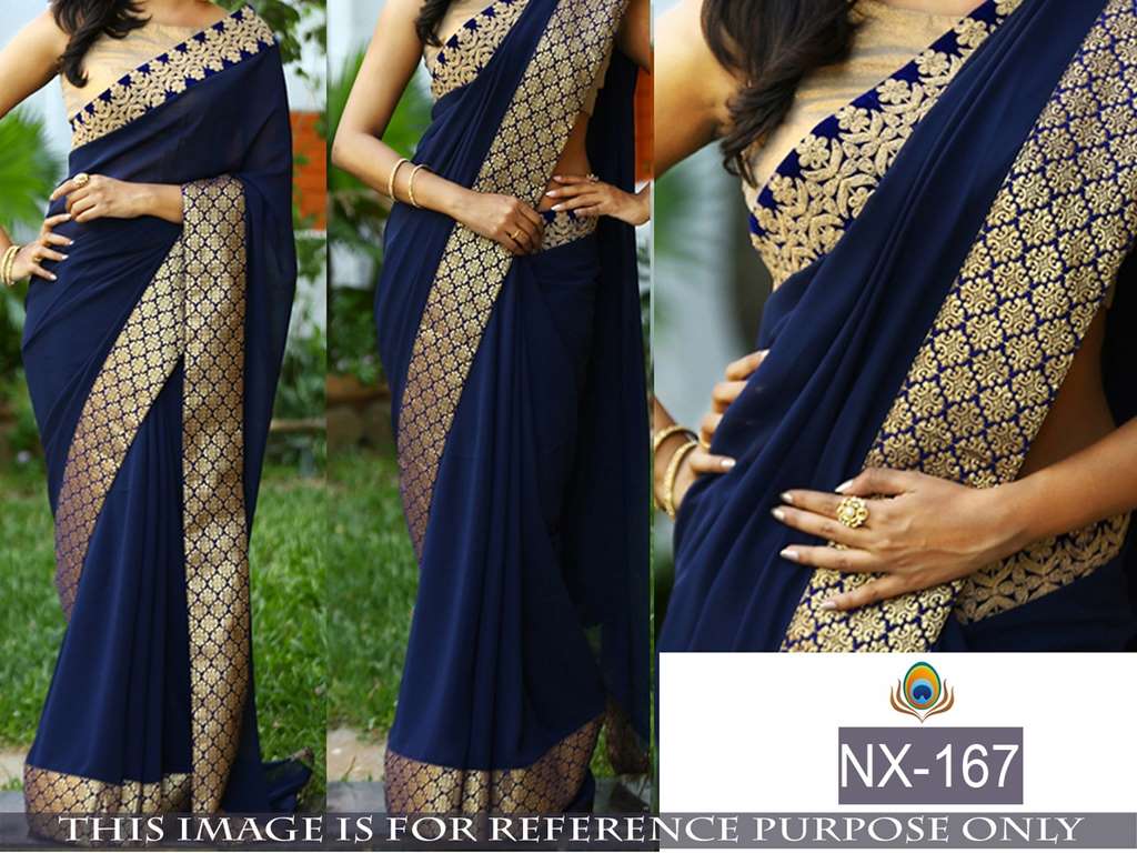 Mahaveer designer embroidered blue wedding saree
