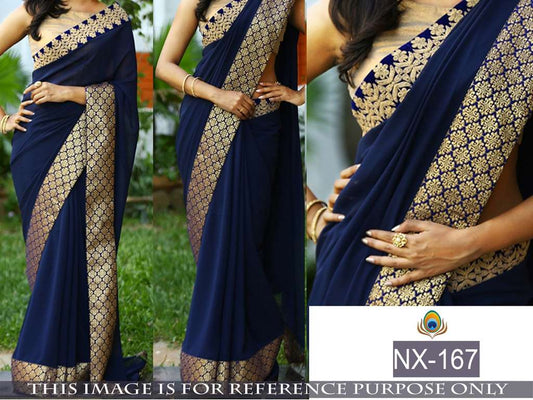 Mahaveer designer embroidered blue wedding saree
