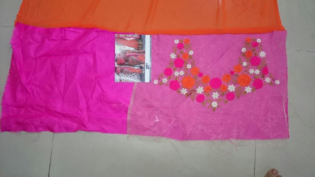 Mahaveer Designer embroidered cream and orange half half saree