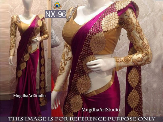 Mahaveer Designer embroidered dark pink saree