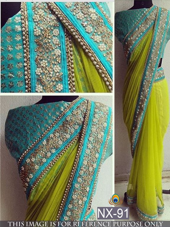 Mahaveer Designer embroidered green saree