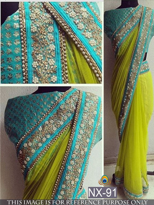 Mahaveer Designer embroidered green saree