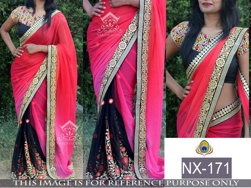 Mahaveer designer embroidered multicolor wedding saree