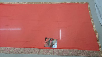 Mahaveer Designer embroidered orange and cream half half saree