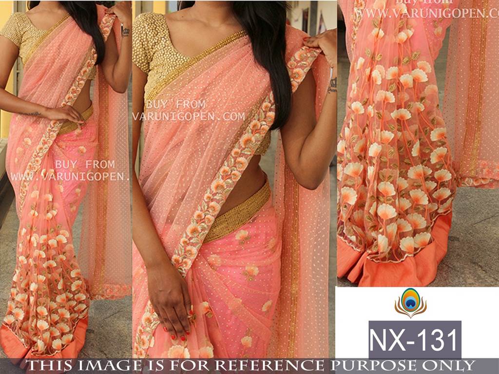 Mahaveer Designer embroidered peach saree