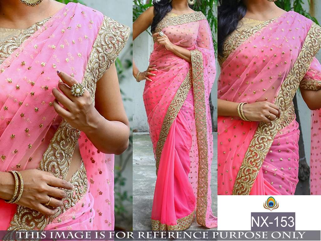 Mahaveer designer embroidered pink wedding saree