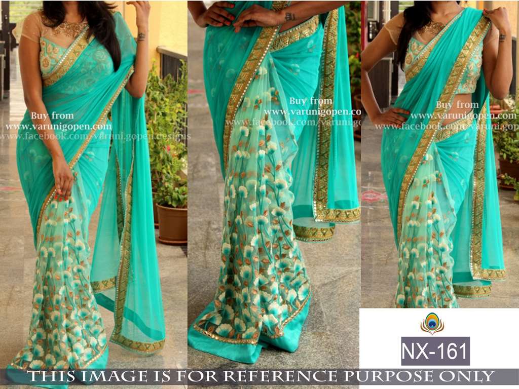 Mahaveer designer embroidered rama wedding saree