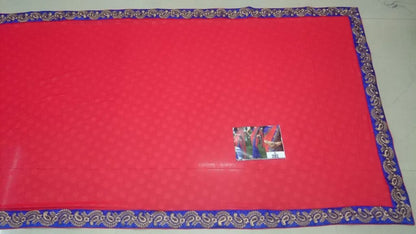 Mahaveer Designer embroidered red and blue half half saree