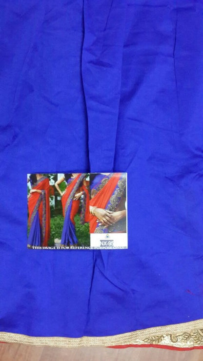 Mahaveer Designer embroidered red and blue half half saree