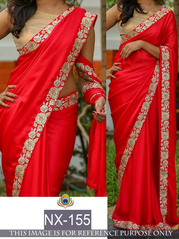 Mahaveer designer embroidered red partywear saree