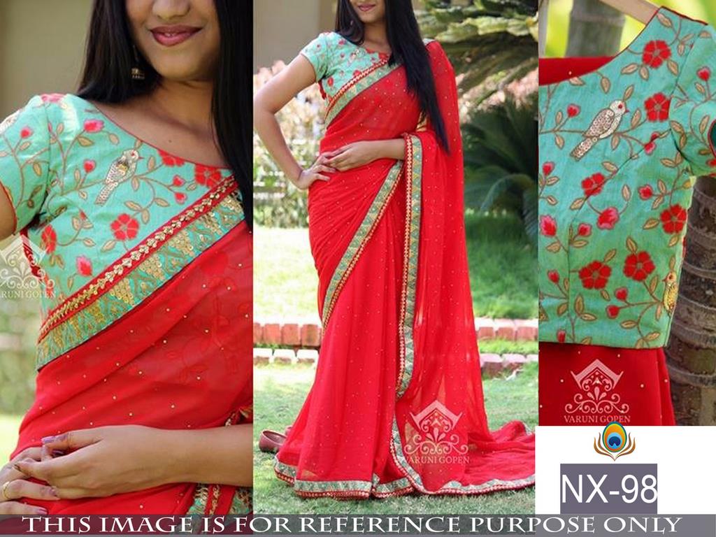Mahaveer Designer embroidered red saree