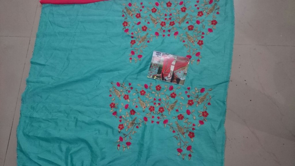 Mahaveer Designer embroidered red saree