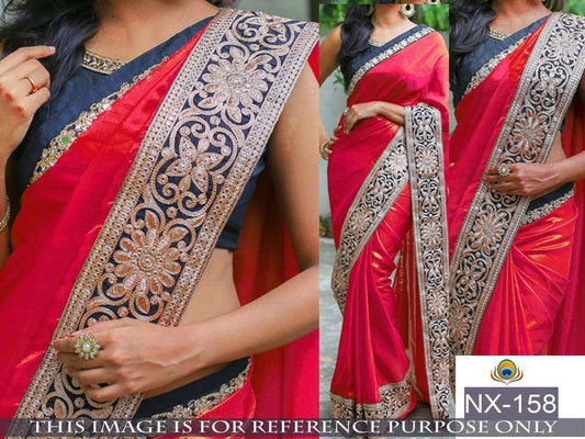 Mahaveer designer embroidered red silk georgette saree