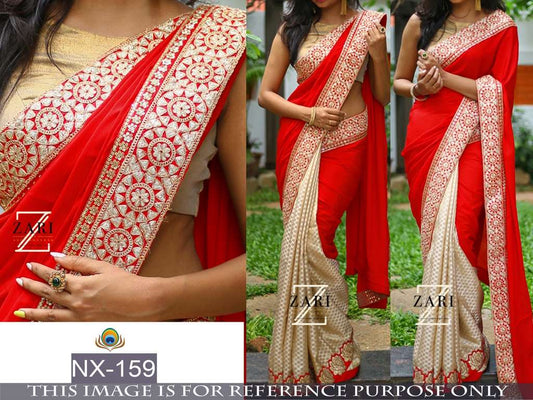 Mahaveer designer embroidered red wedding saree