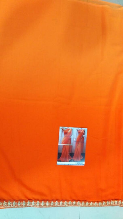 Mahaveer designer partywear orange saree