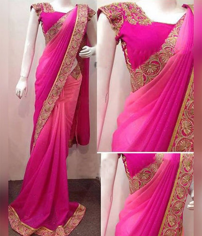 Mahaveer designer partywear pink saree