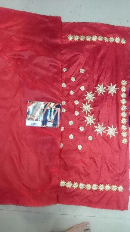 Mahaveer embroidered blue saree with heavy lace