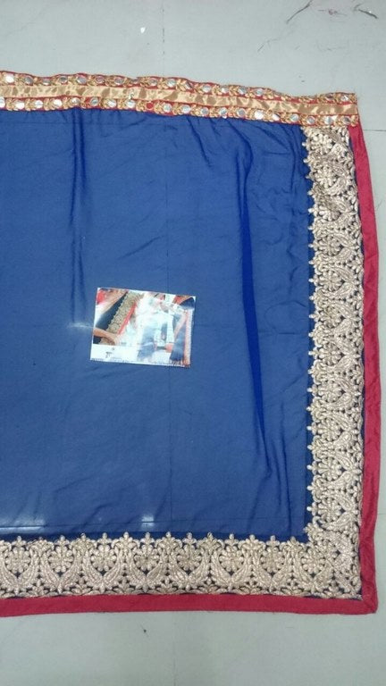 Mahaveer embroidered blue saree with heavy lace
