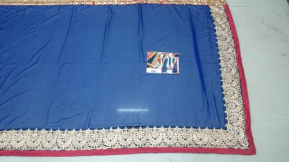 Mahaveer embroidered blue saree with heavy lace