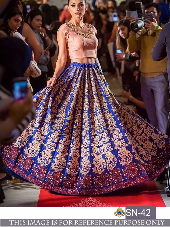 Mahaveer embroidered blue wedding lehenga