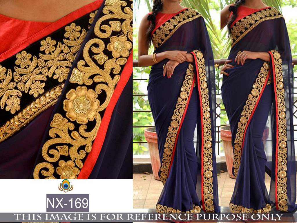 Mahaveer embroidered blue wedding saree