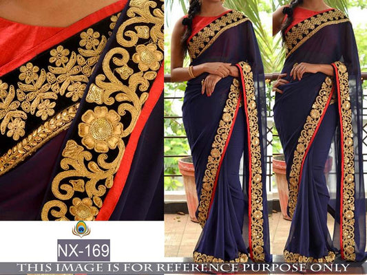 Mahaveer embroidered blue wedding saree
