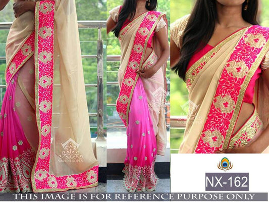 Mahaveer embroidered cream and pink wedding saree