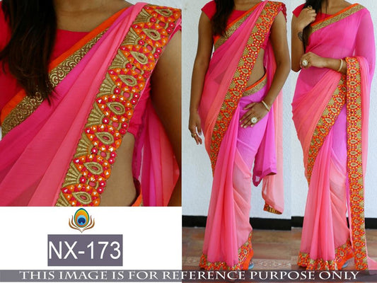 Mahaveer embroidered pink ceremonial saree