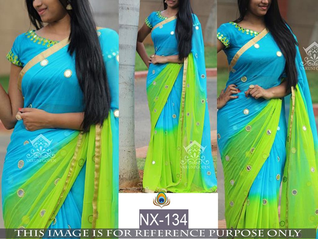 Mahaveer embroidered rama and green saree