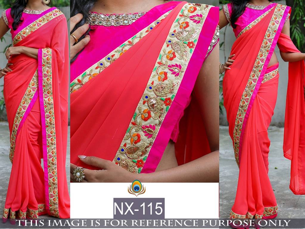 mahaveer embroidered red saree