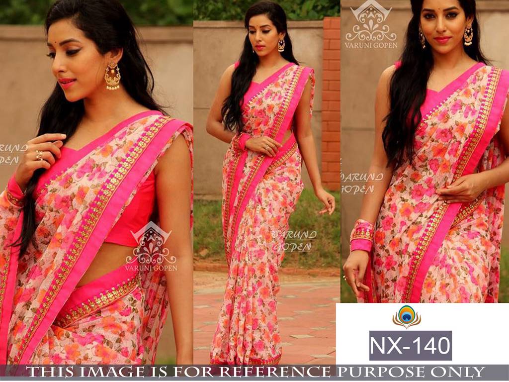 Mahaveer flower print pink saree
