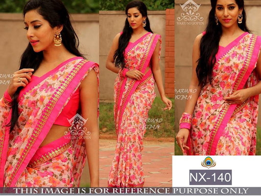 Mahaveer flower print pink saree