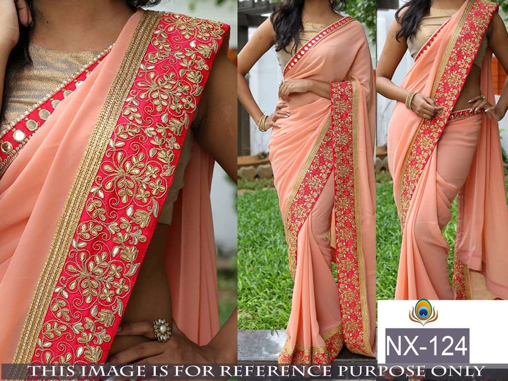 Mahaveer Gorgeous embroidered orange saree