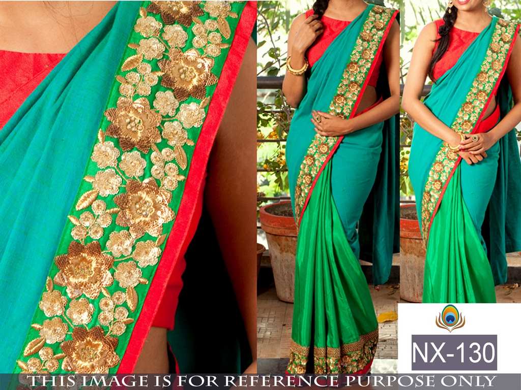 Mahaveer Gorgeous embroidered rama and green saree