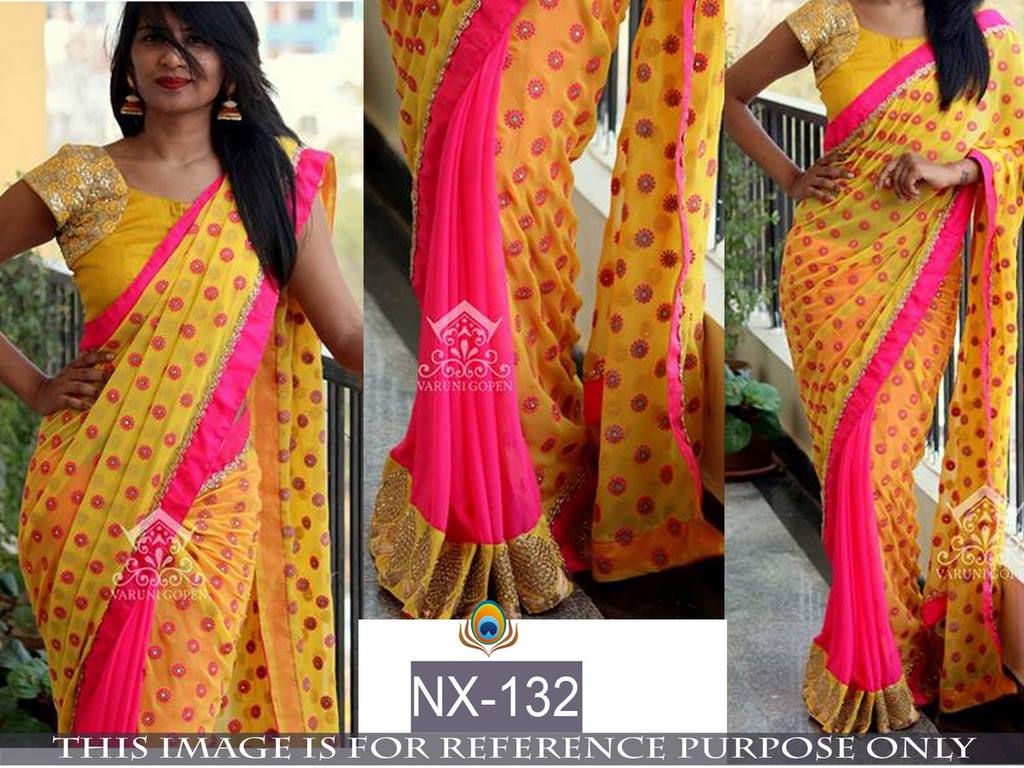 Mahaveer Gorgeous embroidered yellow festiv saree