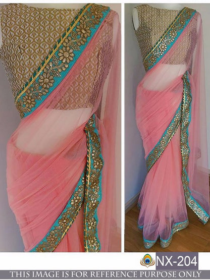 Mahaveer gorgeous partywear pink saree