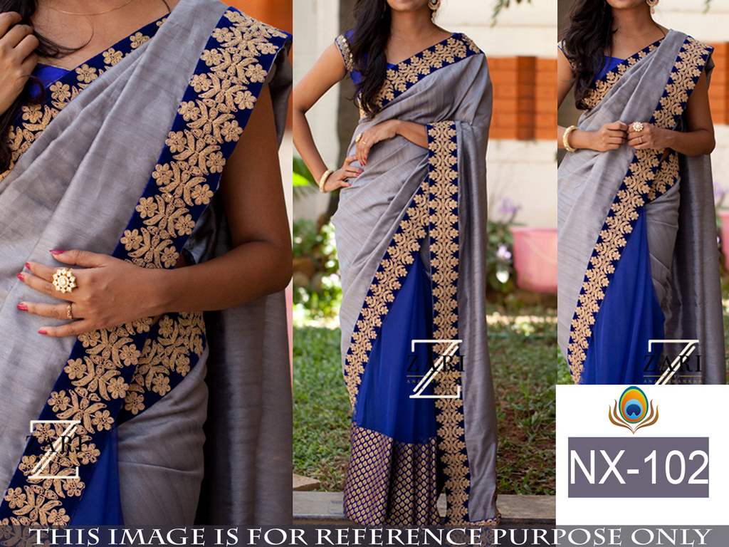 Mahaveer grey embroidered lace georgette silk saree