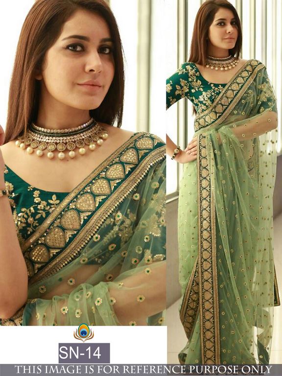 Mahaveer heavy embroidered green saree