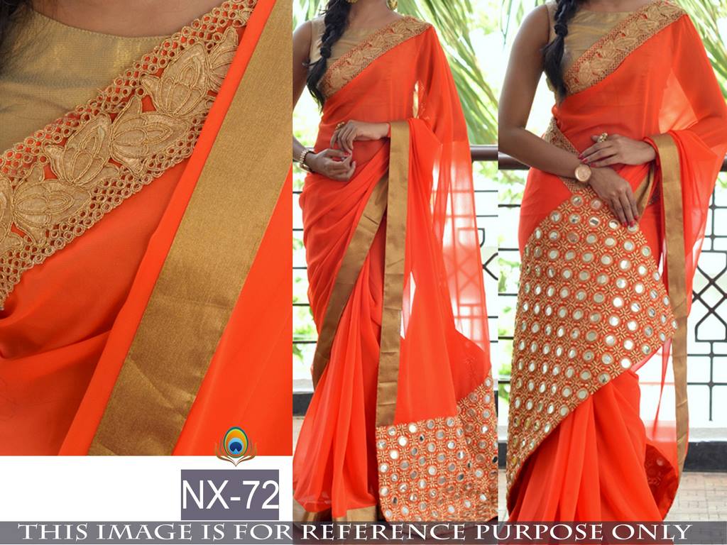 mahaveer orange ceremonial embroidered saree