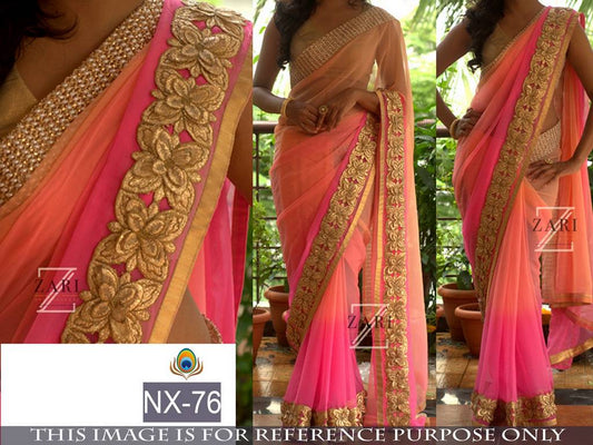 mahaveer orange pink ceremonial embroidered saree