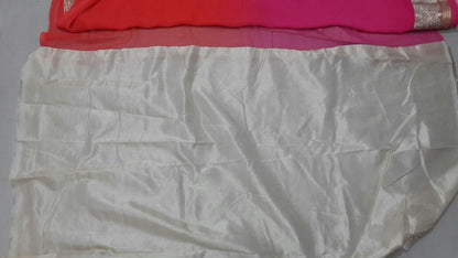 mahaveer orange pink ceremonial embroidered saree