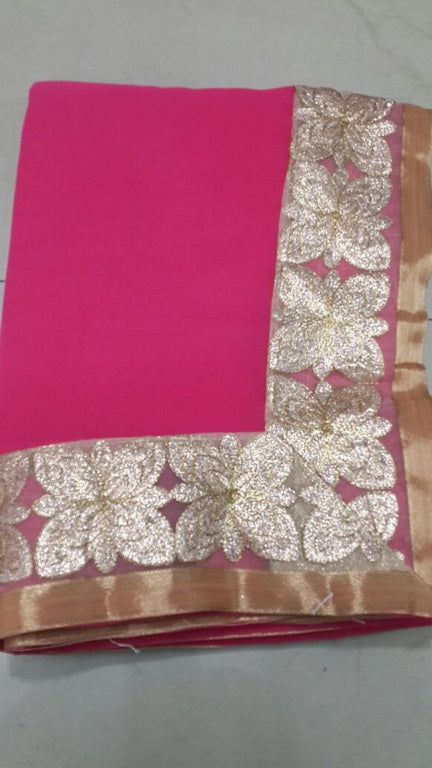 mahaveer orange pink ceremonial embroidered saree