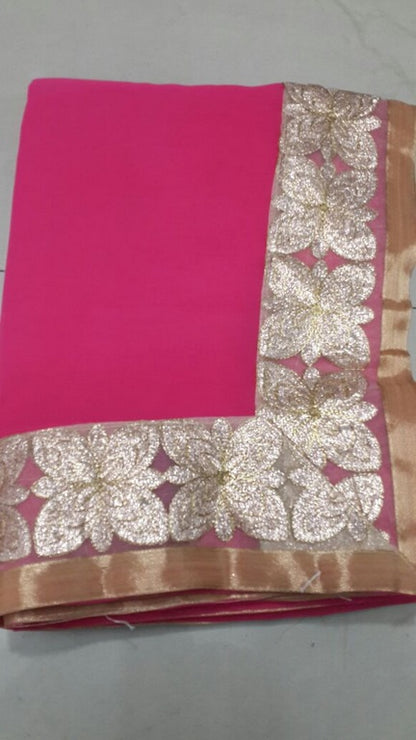 mahaveer orange pink ceremonial embroidered saree