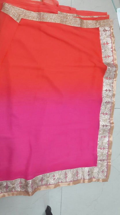 mahaveer orange pink ceremonial embroidered saree
