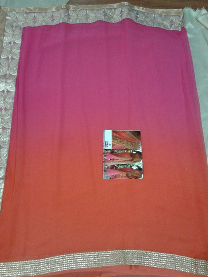 mahaveer orange pink ceremonial embroidered saree