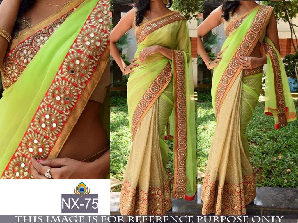mahaveer parrot green ceremonial embroidered saree